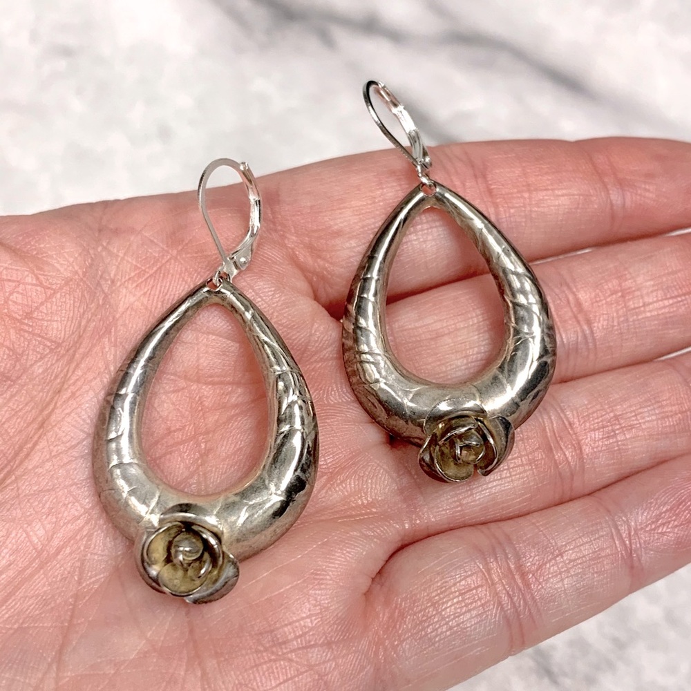 Artisan 925 Sterling Silver Rose Dangle Earrings